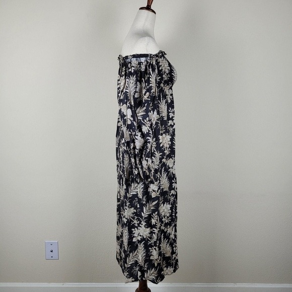 Tuckernuck Dress XS Black Ojai Vines Hemmings Floral Midi Off Shoulder Linen NEW - Picture 2 of 6